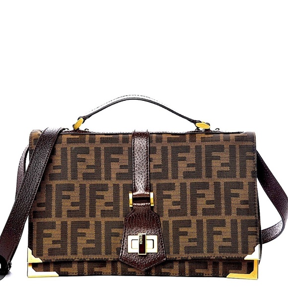 Fendi Handbags - Fendi Bag Zucca Vitello Classic No. 1 Satchel Tobacco Moro Crossbody Top handle